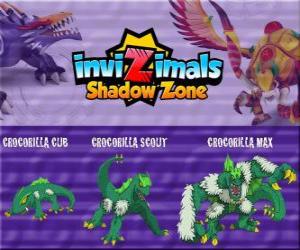 Puzzle Crocorilla Cub, Crocorilla Scout, Crocorilla Max. Invizimals Shadow Zone. Ένα ισχυρό νυχτερινό πλάσμα που ζει σε λίμνες της Αφρικής